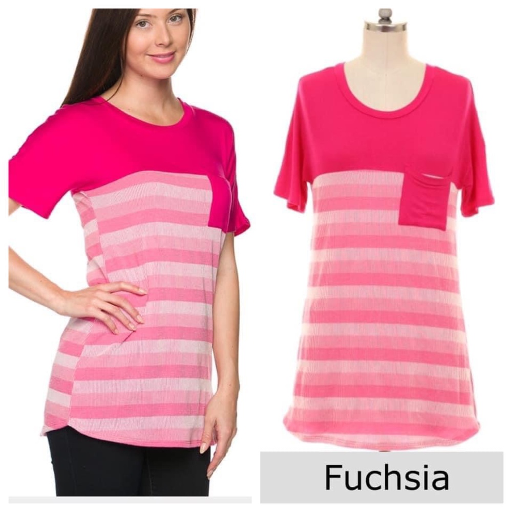 🚨SALE! 🌺pink & white block/stripe print-pocketed